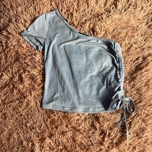 Forever 21 Light Blue/Periwinkle Off The Shoulder Ruched Side Top